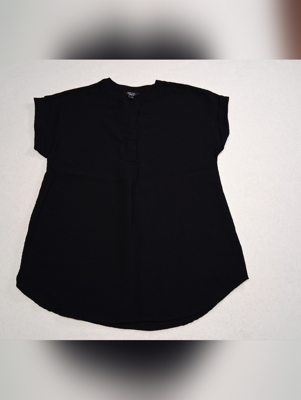 RACHEL Rachel Roy Black Short Sleeve Split V Tunic
